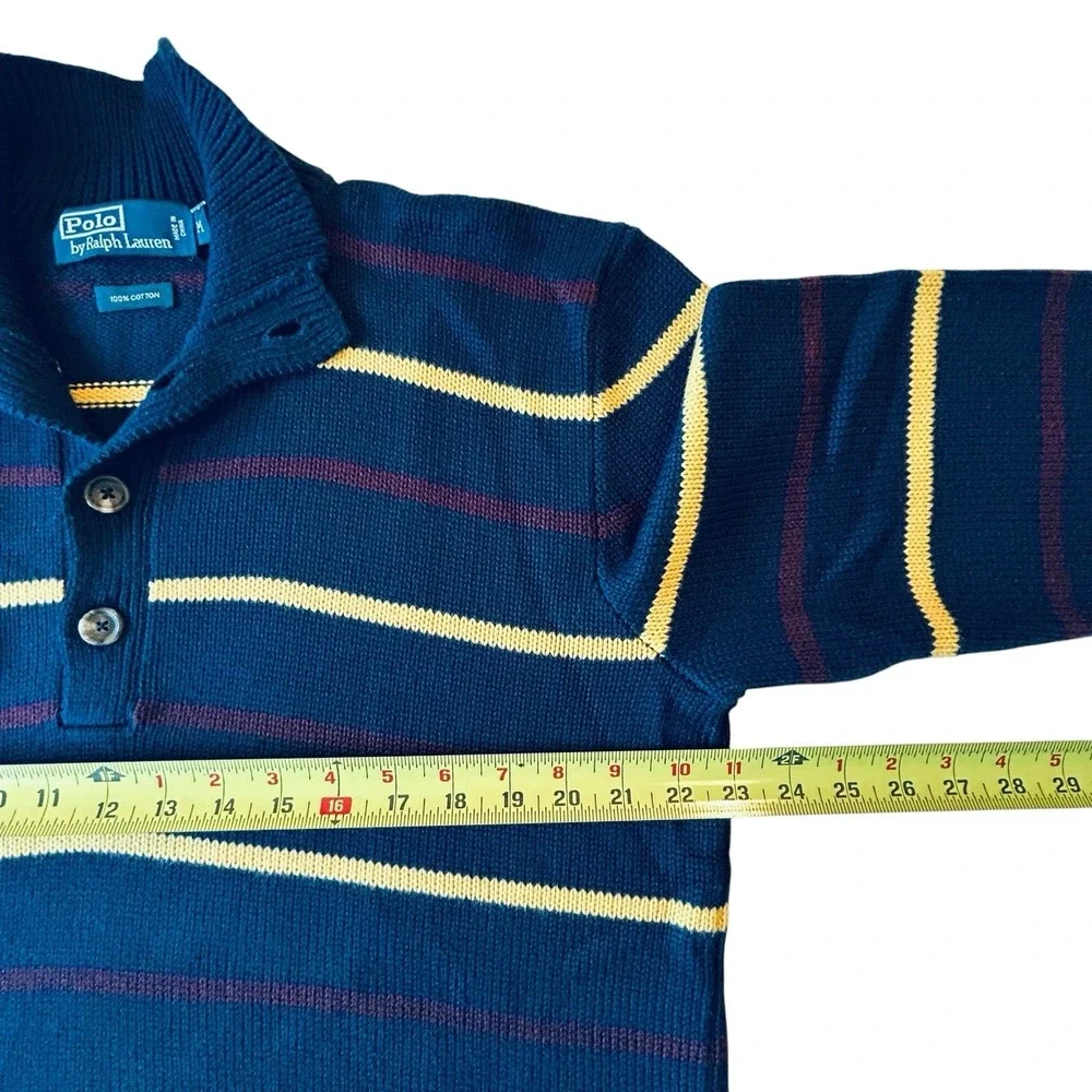 Polo Ralph Lauren Mens Medium Dark Teal Striped Mock Neck Cotton Sweater NWT